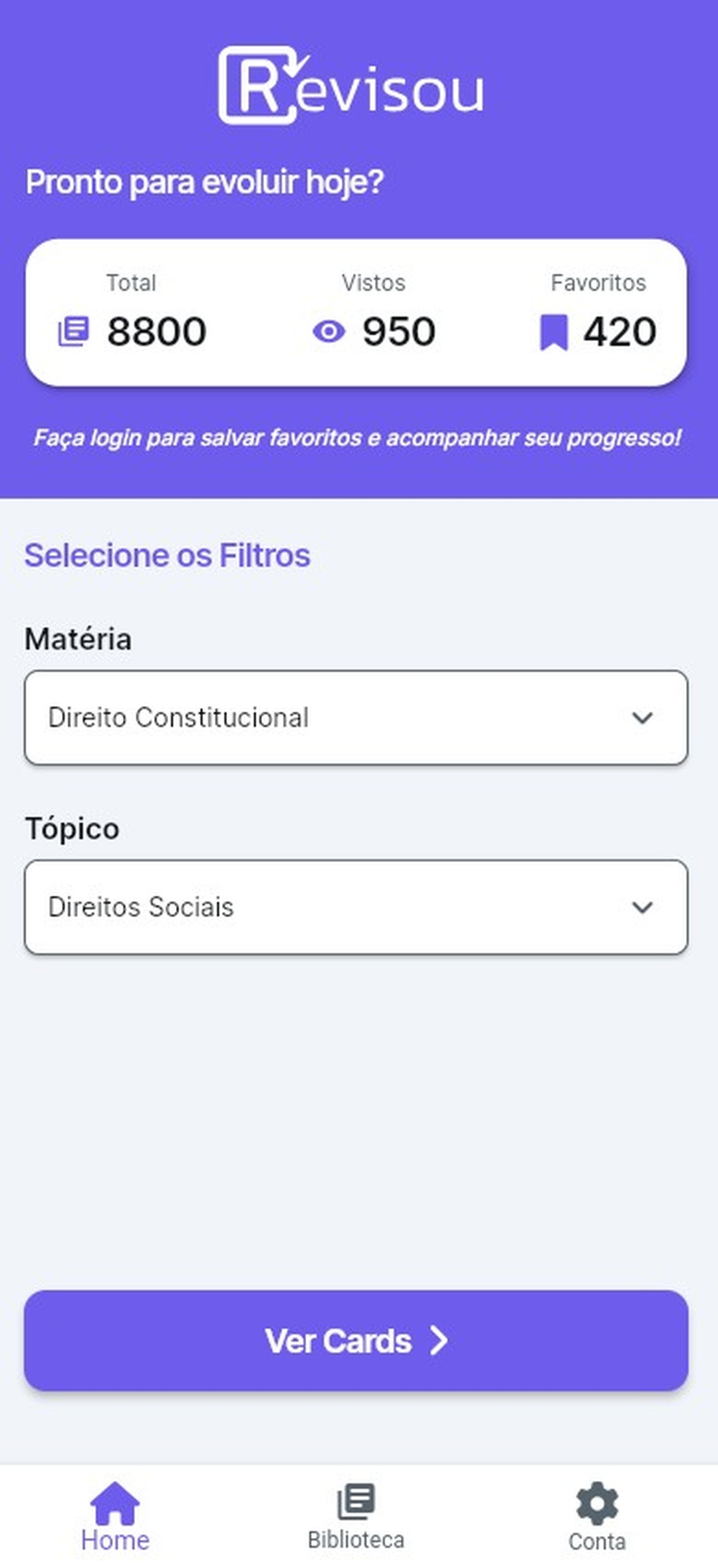 Tela do aplicativo Revisou para concursos públicos